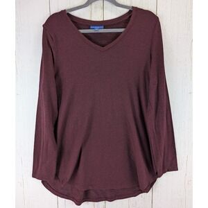 Apt 9 Size Large Red Maroon Long Sleeve V Neck‎ Womens Casual Top